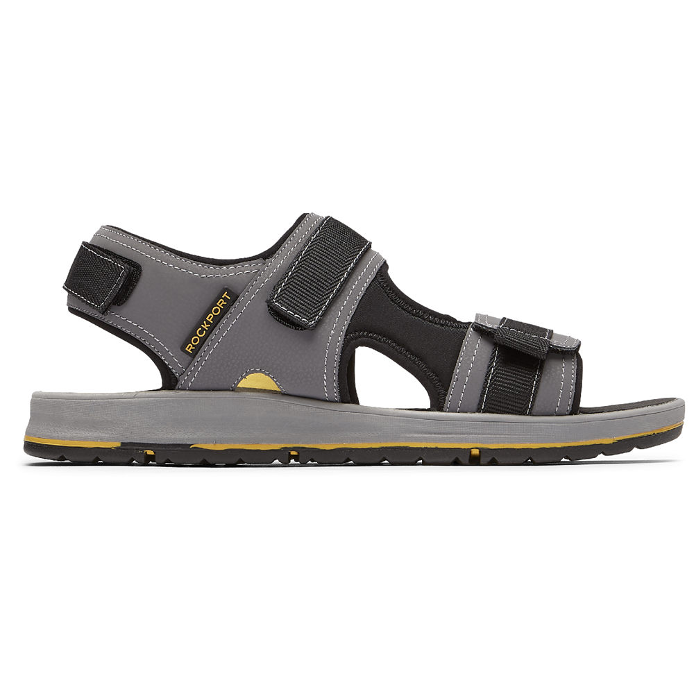 Sandalias Rockport Hombre Mexico - Lucky Bay Sport 3 Strap Grises - UASCB4516